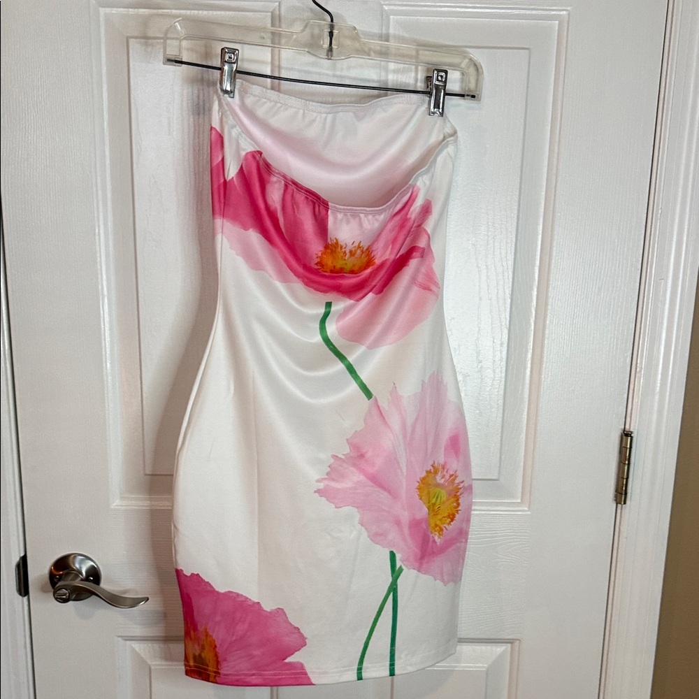 SHEIN White Mini Dress with Pink Floral Print - Picture 4 of 4